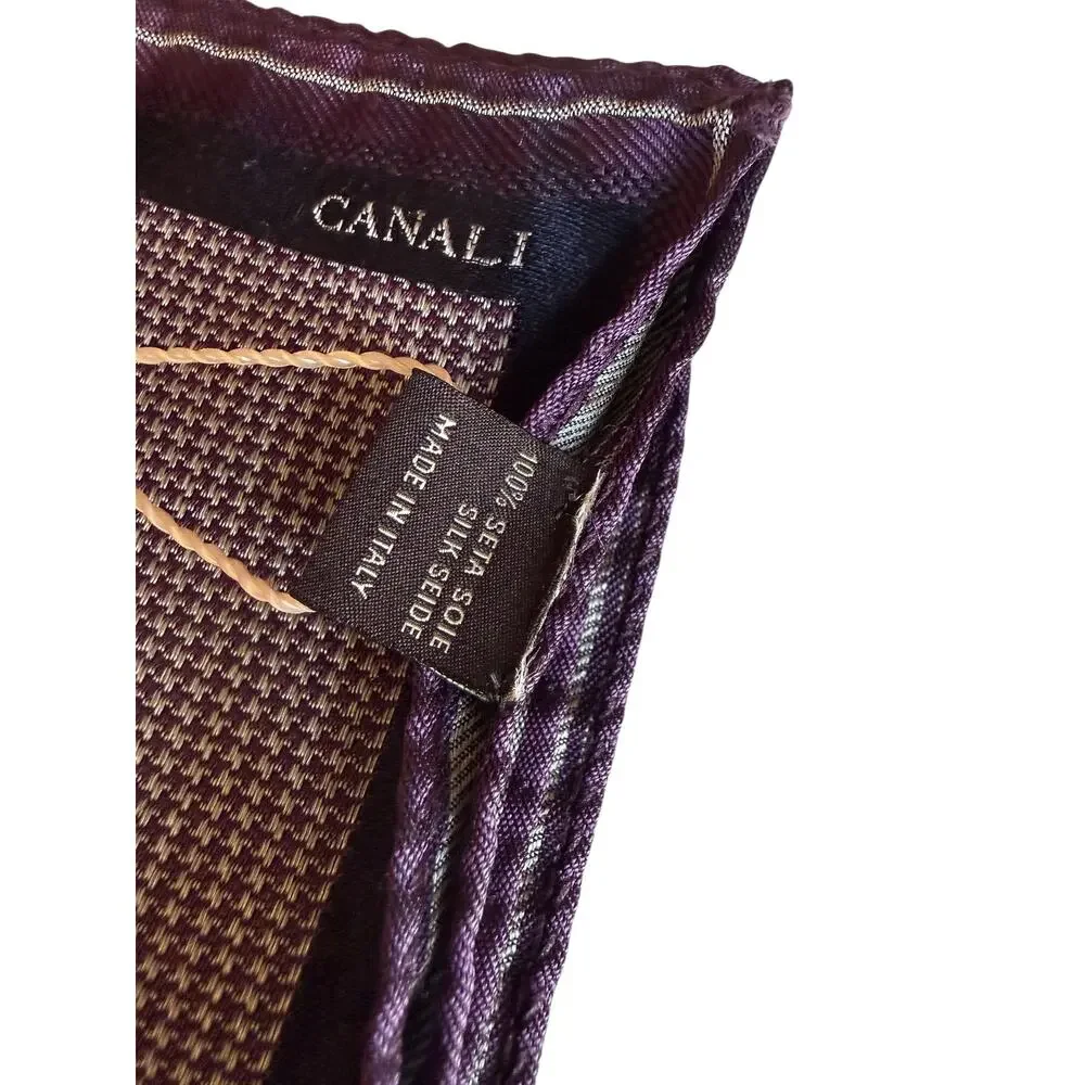 Canali Silk Pocket Square Navy Blue Plum